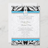 Black Damask met Bright Aqua Wedding-uitnodigingen Kaart (Voorkant)