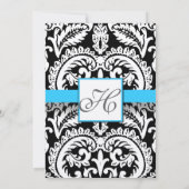 Black Damask met Bright Aqua Wedding-uitnodigingen Kaart (Achterkant)