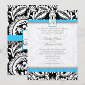 Black Damask met Bright Aqua Wedding-uitnodigingen Kaart (Voorkant / Achterkant)