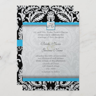Black Damask met Bright Aqua Wedding-uitnodigingen Kaart
