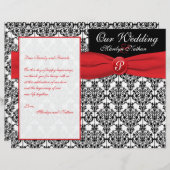Black Damask met Poppy Red Wedding Program (Voorkant / Achterkant)