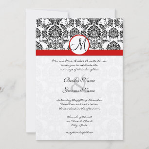 Black Damask met Red Trim Wedding Invitation Kaart