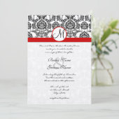 Black Damask met Red Trim Wedding Invitation Kaart (Staand voorkant)