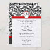 Black Damask met Red Trim Wedding Invitation Kaart (Voorkant / Achterkant)