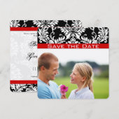 Black Damask met rode afwerking Save the Date (Voorkant / Achterkant)