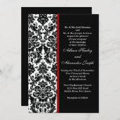 Black Damask met rood accent Wedding Invitation Kaart (Voorkant / Achterkant)