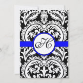 Black Damask met Royal Blue Wedding Invitations Kaart (Voorkant)