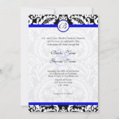 Black Damask met Royal Blue Wedding Invitations Kaart (Achterkant)
