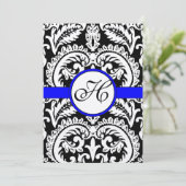 Black Damask met Royal Blue Wedding Invitations Kaart (Staand voorkant)