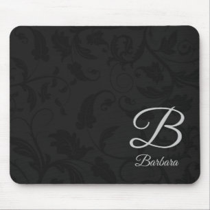 Black Damask met Silver Monogram Muismat
