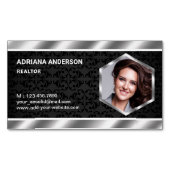 Black Damask Metallic Real Estate Photo Realtor Magnetisch Visitekaartje (Voorkant)