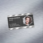 Black Damask Metallic Real Estate Photo Realtor Magnetisch Visitekaartje (Voorbeeld)