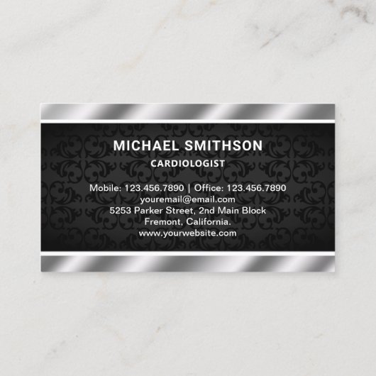 Black Damask Metallic Steel Stethoscope Doctor Visitekaartje (Achterkant)
