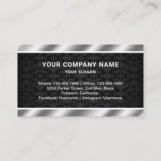 Black Damask Metallic Vastgoed Fotomakelaar Visitekaartje (Achterkant)