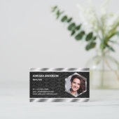 Black Damask Metallic Vastgoed Fotomakelaar Visitekaartje (Staand voorkant)