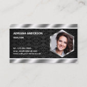 Black Damask Metallic Vastgoed Fotomakelaar Visitekaartje (Voorkant)