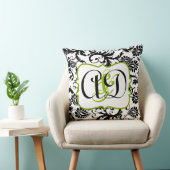 Black Damask Monogram Bride en Groom Pillow Kussen (Stoel)