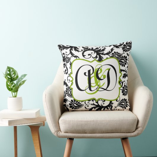 Black Damask Monogram Bride en Groom Pillow Kussen (Stoel)