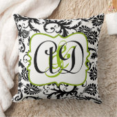 Black Damask Monogram Bride en Groom Pillow Kussen (Deken)