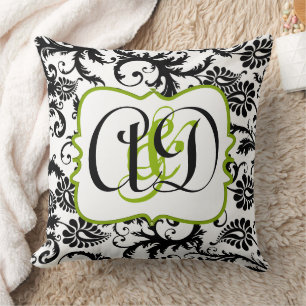 Black Damask Monogram Bride en Groom Pillow Kussen