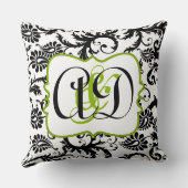 Black Damask Monogram Bride en Groom Pillow Kussen (Achterkant)