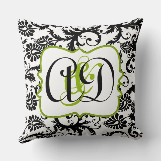 Black Damask Monogram Bride en Groom Pillow Kussen (Achterkant)