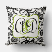 Black Damask Monogram Bride en Groom Pillow Kussen (Voorkant)