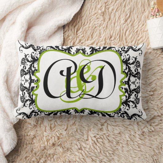 Black Damask Monogram Bride's Pillow Kussen (Deken)
