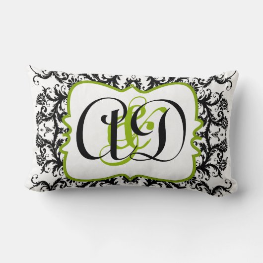 Black Damask Monogram Bride's Pillow Kussen (Achterkant)