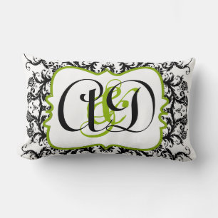 Black Damask Monogram Bride's Pillow Kussen