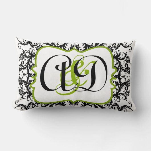 Black Damask Monogram Bride's Pillow Kussen (Voorkant)