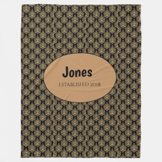 Black Damask Monogram Fleece Deken (Voorkant)