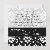 Black Damask Monogram Name Wedding Invitations Kaart (Voorkant)