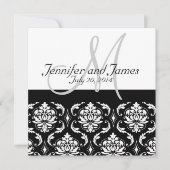 Black Damask Monogram Names Wedding Invitations Kaart (Voorkant)