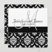 Black Damask Monogram Names Wedding Invitations Kaart (Voorkant / Achterkant)