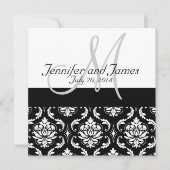 Black Damask Monogram Names Wedding Invitations Kaart (Voorkant)