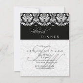 Black Damask Monogram Rehearsal Dinner Kaart (Voorkant)