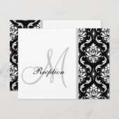 Black Damask Monogram Weddenschappen Informatiekaartje (Voorkant / Achterkant)