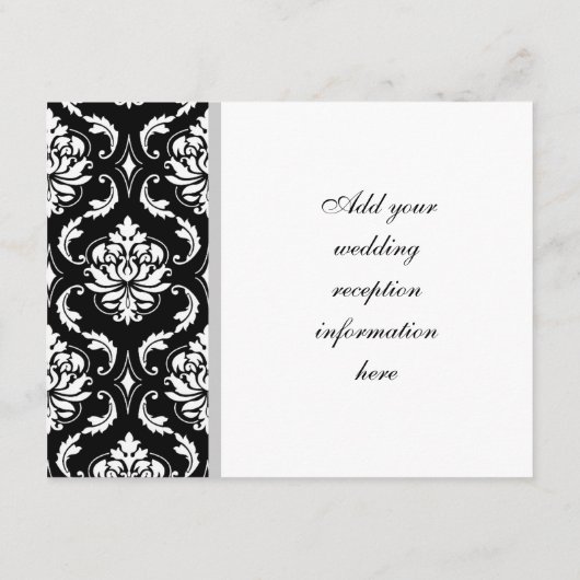 Black Damask Monogram Weddenschappen Informatiekaartje (Achterkant)