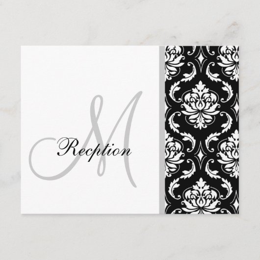 Black Damask Monogram Weddenschappen Informatiekaartje (Voorkant)