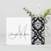 Black Damask Monogram Wedding Invitations Kaart (Staand voorkant)