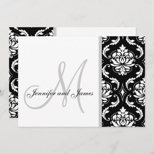 Black Damask Monogram Wedding Invitations Kaart (Voorkant / Achterkant)
