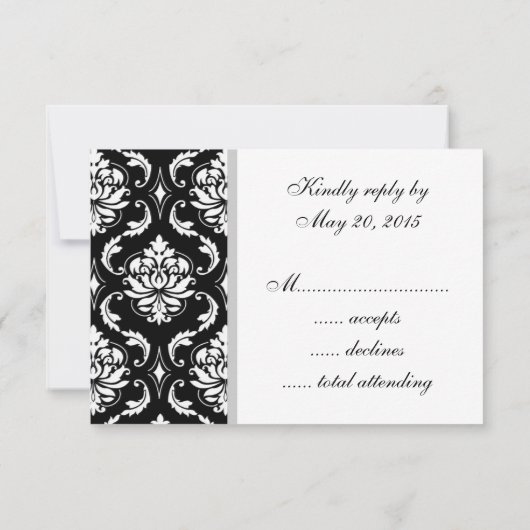 Black Damask Monogram Wedding RSVP (Achterkant)
