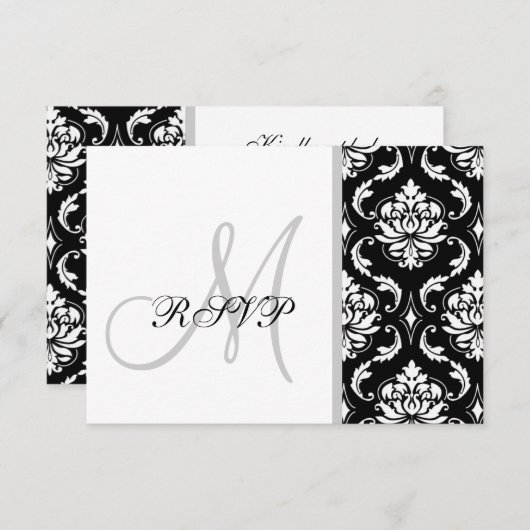 Black Damask Monogram Wedding RSVP (Voorkant / Achterkant)