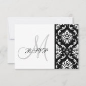 Black Damask Monogram Wedding RSVP (Voorkant)