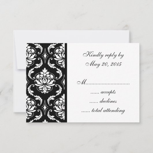 Black Damask Monogram Wedding RSVP (Achterkant)