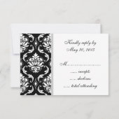 Black Damask Monogram Wedding RSVP Kaartje (Achterkant)