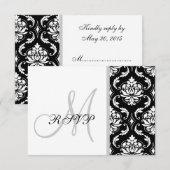 Black Damask Monogram Wedding RSVP Kaartje (Voorkant / Achterkant)