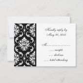 Black Damask Monogram Wedding RSVP Kaartje (Achterkant)