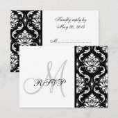 Black Damask Monogram Wedding RSVP Kaartje (Voorkant / Achterkant)